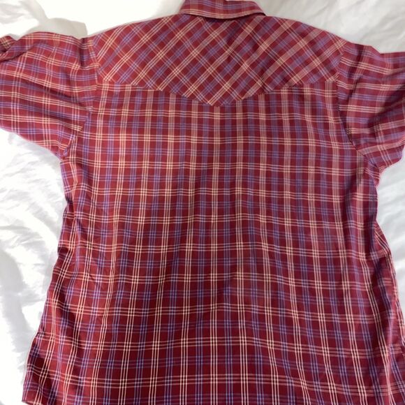 Plains Western Wear Short Sleeve Pearl Snap Red  Tartan Plaid Cowboy Rodeo S11 - Picture 9 of 11